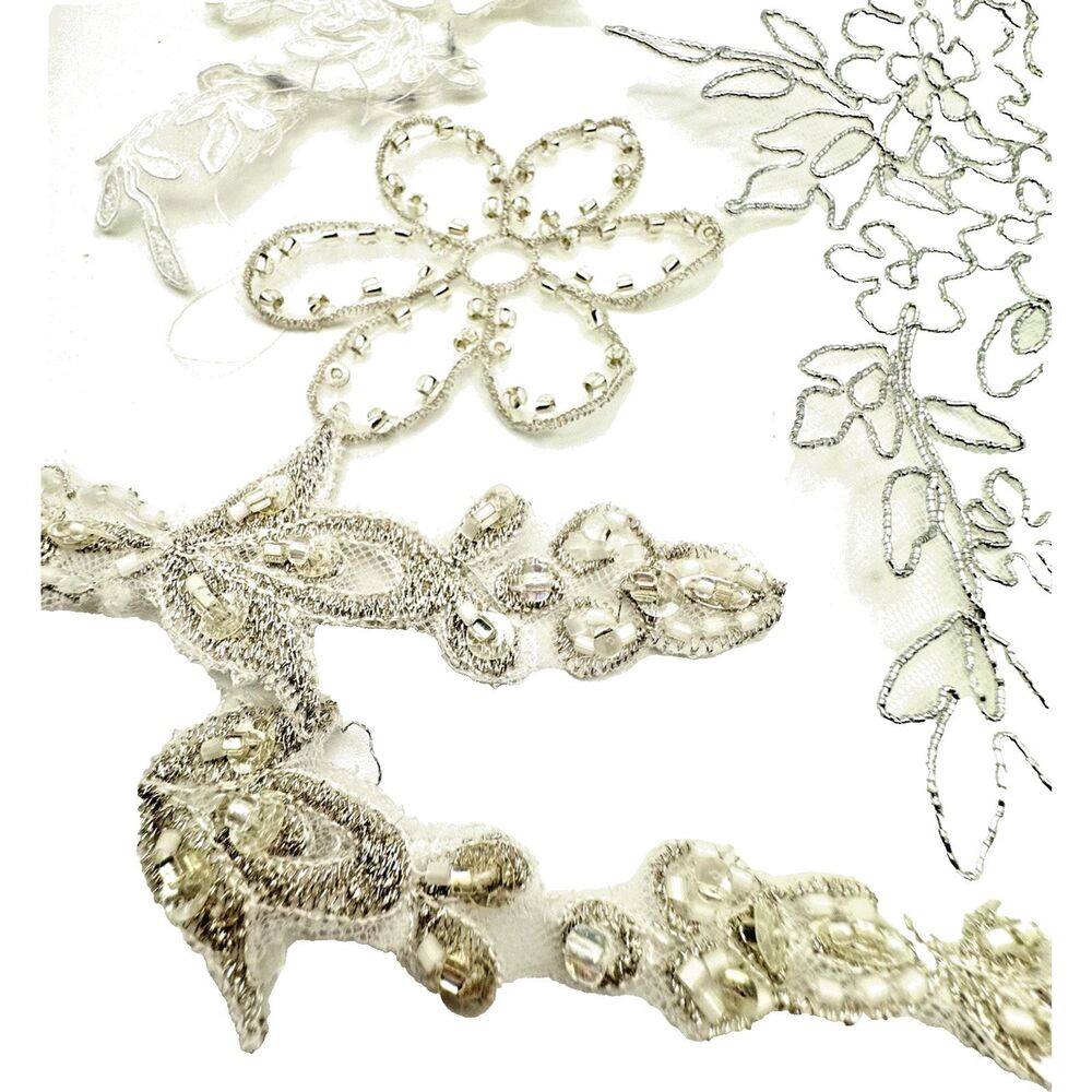 Bridal Appliqué Embroidery Beaded Lot Flowers Bride Wedding Dress Accessory
